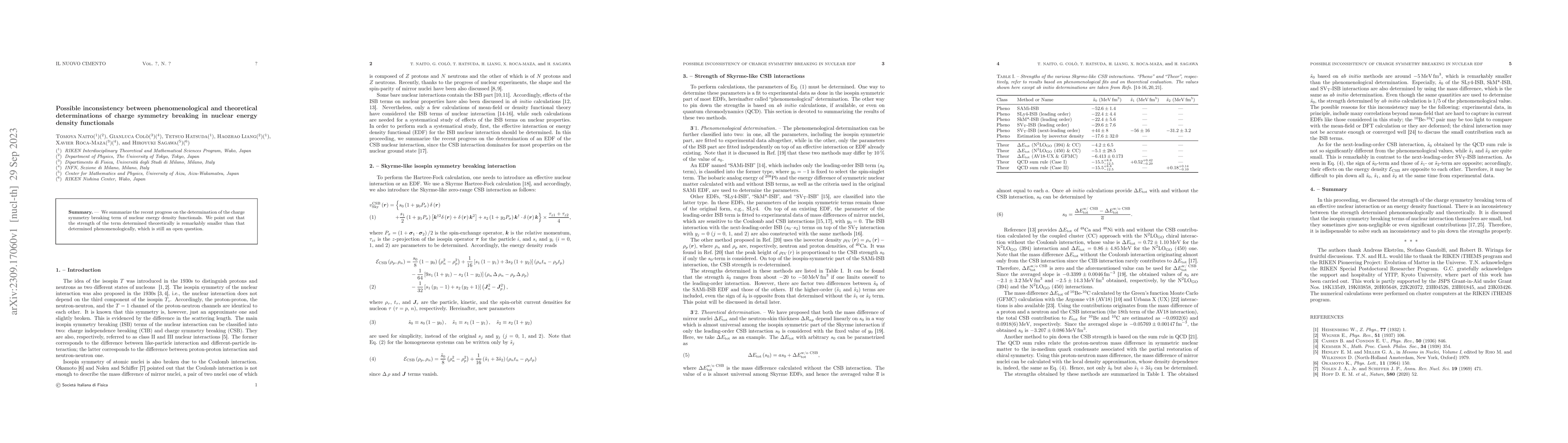 Thumbnail for Possible inconsistency between phenomenological and theoretical
  determinations of charge symmetry breaking in nuclear energy density
  functionals