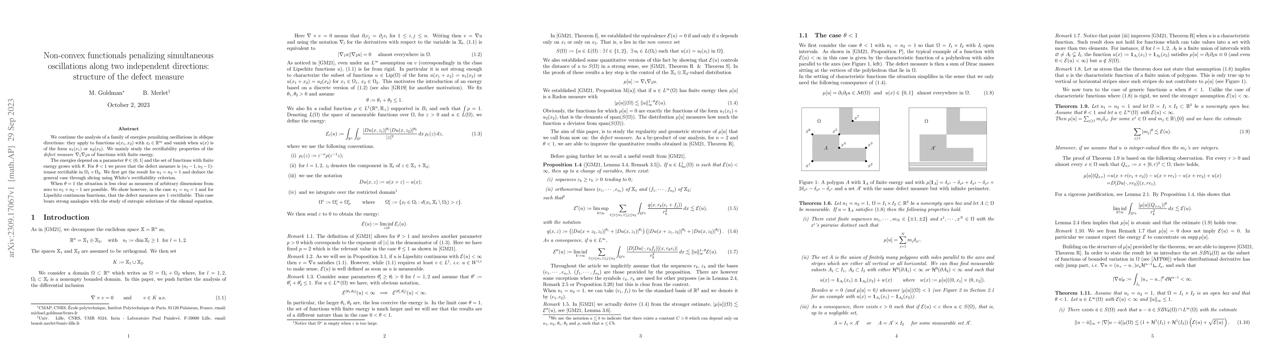 Thumbnail for Non-convex functionals penalizing simultaneous oscillations along two
  independent directions: structure of the defect measure