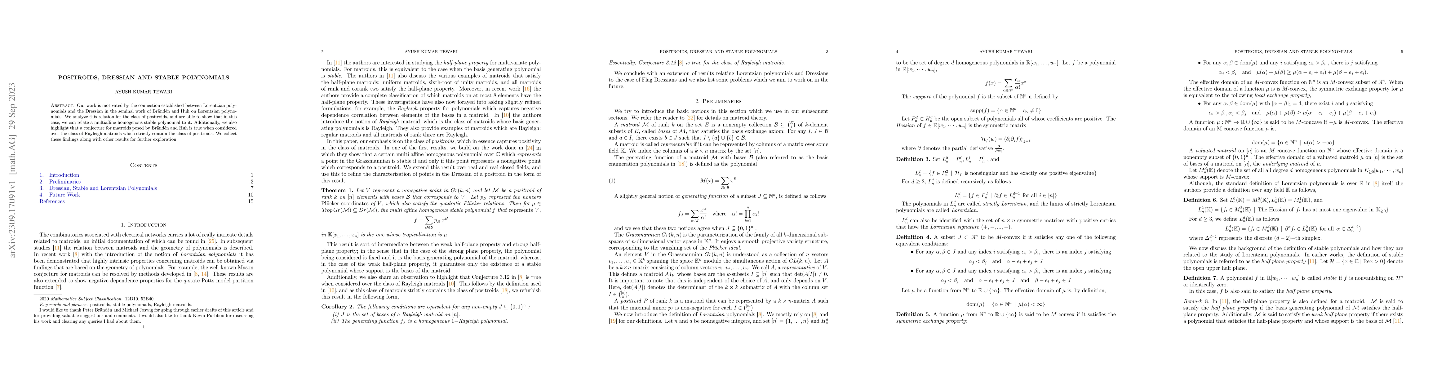 Thumbnail for Positroids, Dressian and stable polynomials