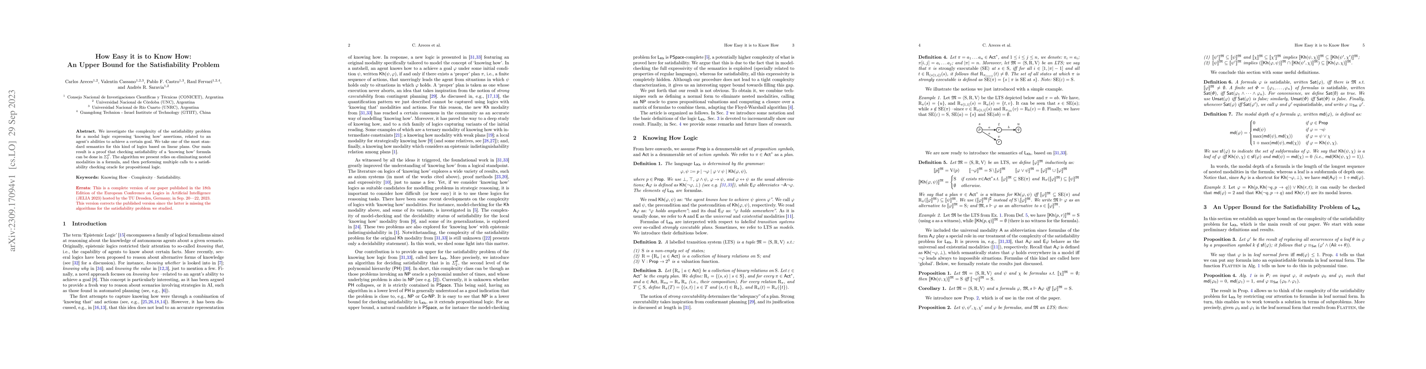Thumbnail for How Easy it is to Know How: An Upper Bound for the Satisfiability
  Problem