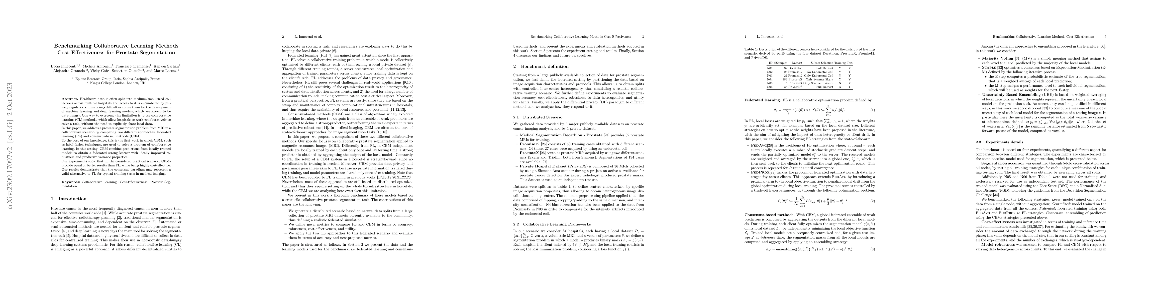 Thumbnail for Benchmarking Collaborative Learning Methods Cost-Effectiveness for
  Prostate Segmentation