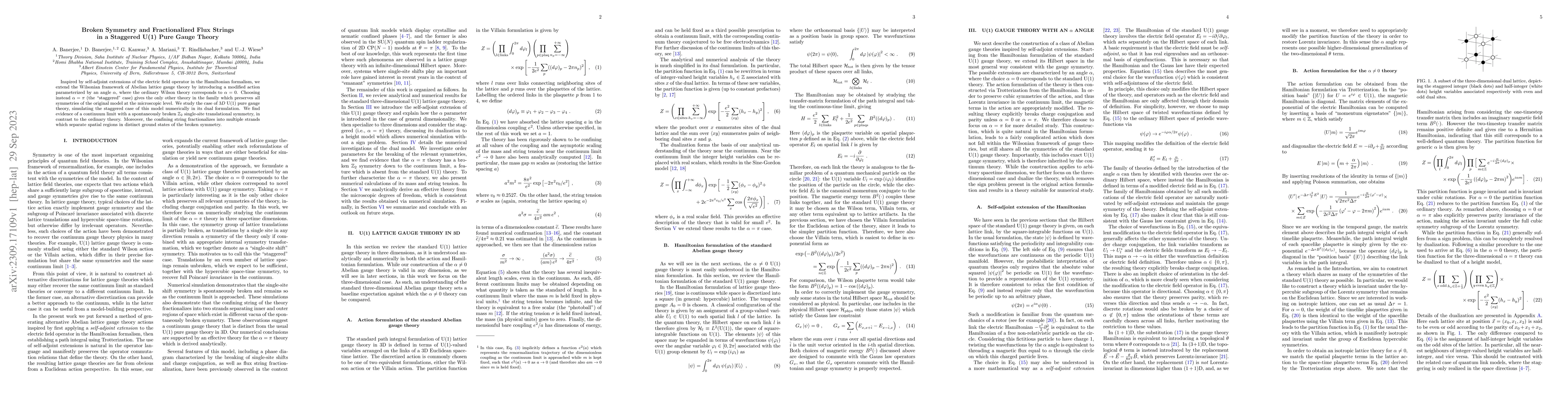 Thumbnail for Broken Symmetry and Fractionalized Flux Strings in a Staggered U(1) Pure
  Gauge Theory
