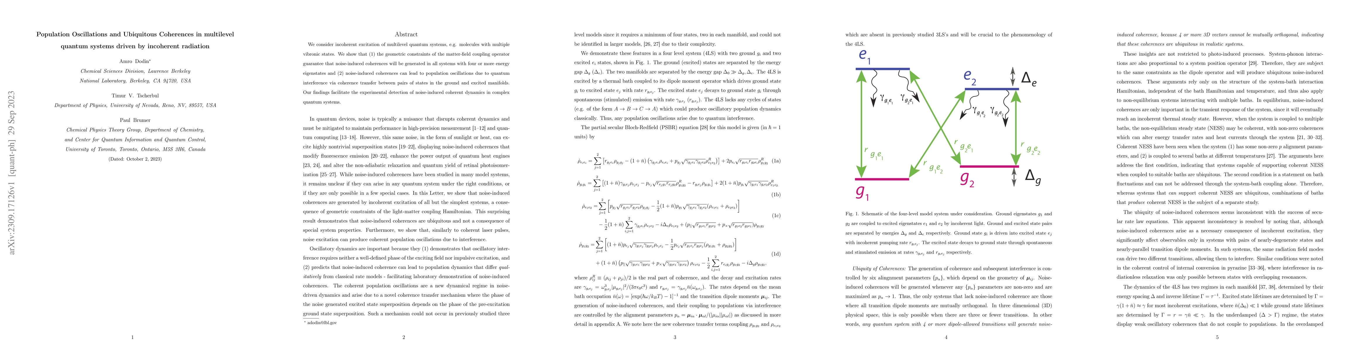 Thumbnail for Population Oscillations and Ubiquitous Coherences in multilevel quantum
  systems driven by incoherent radiation
