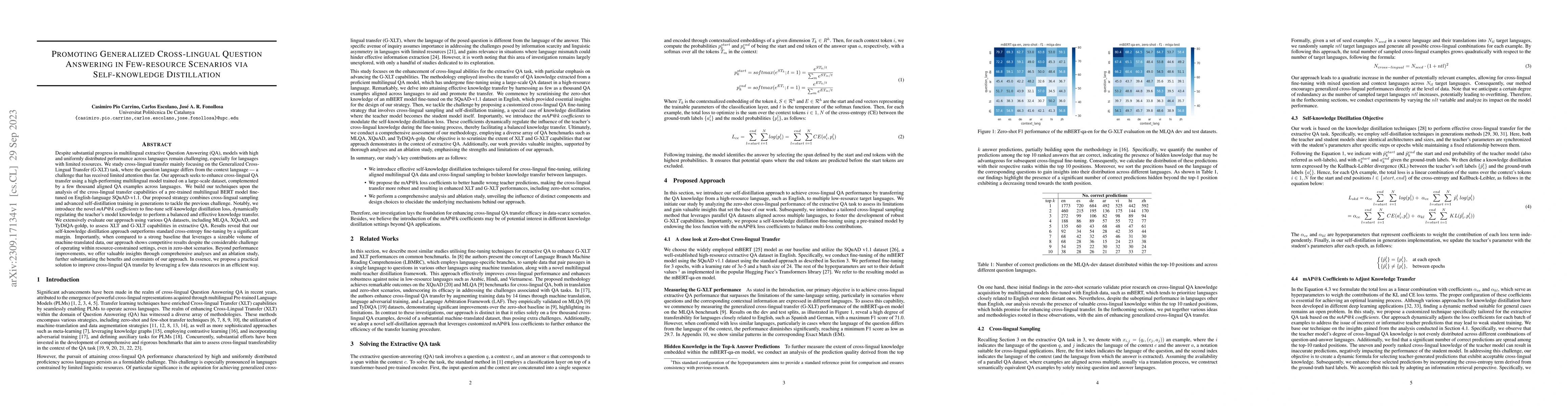 Thumbnail for Promoting Generalized Cross-lingual Question Answering in Few-resource
  Scenarios via Self-knowledge Distillation