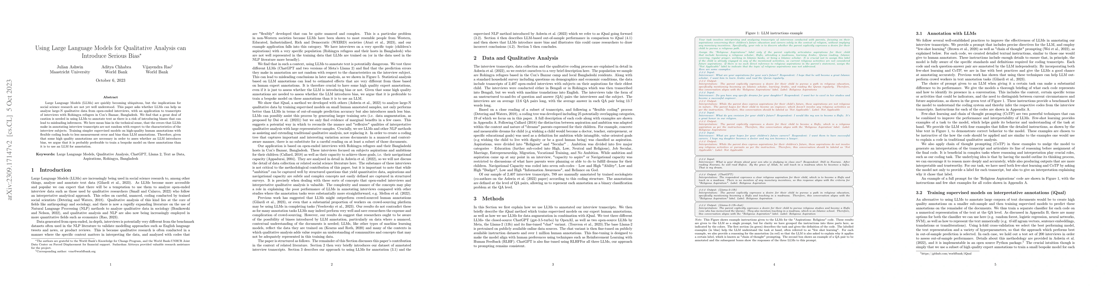 Thumbnail for Using Large Language Models for Qualitative Analysis can Introduce
  Serious Bias