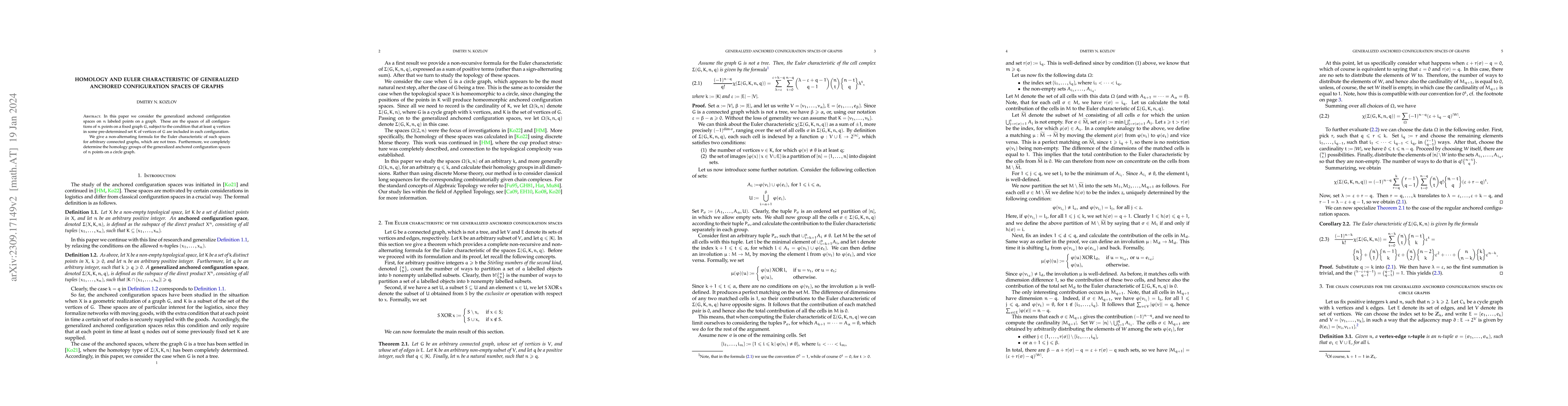 Thumbnail for Homology and Euler characteristic of generalized anchored configuration
  spaces of graphs