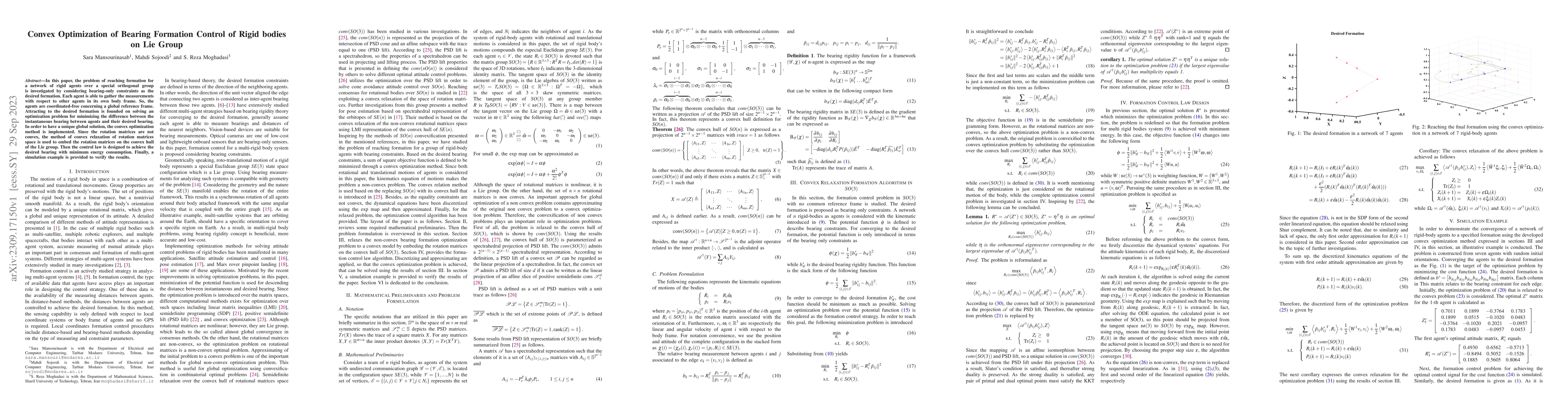 Thumbnail for Convex Optimization of Bearing Formation Control of Rigid bodies on Lie
  Group