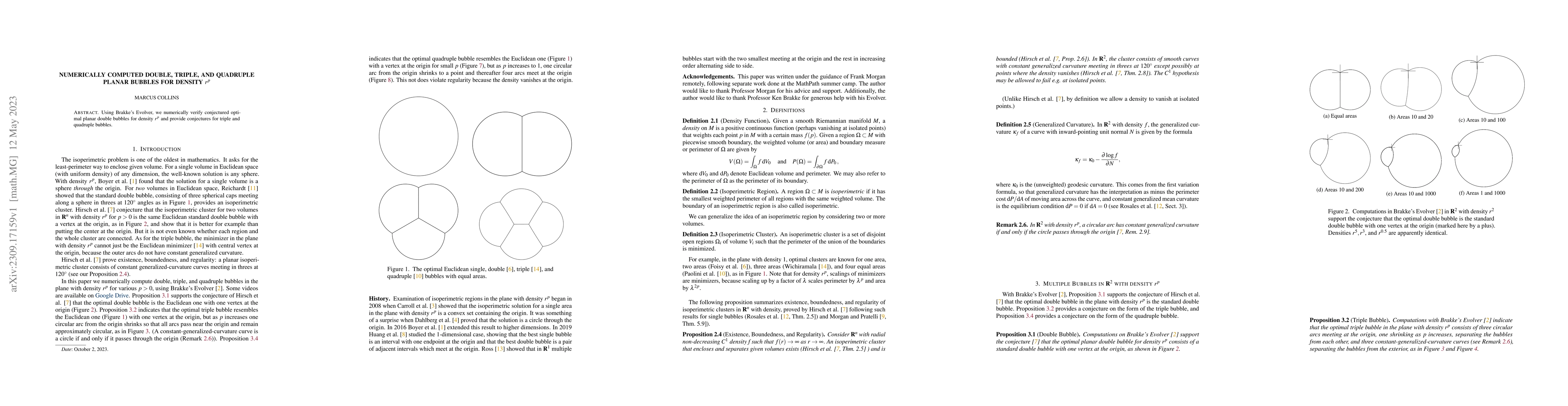 Thumbnail for Numerically computed Double, Triple, and Quadruple Planar Bubbles for
  Density $r^p$