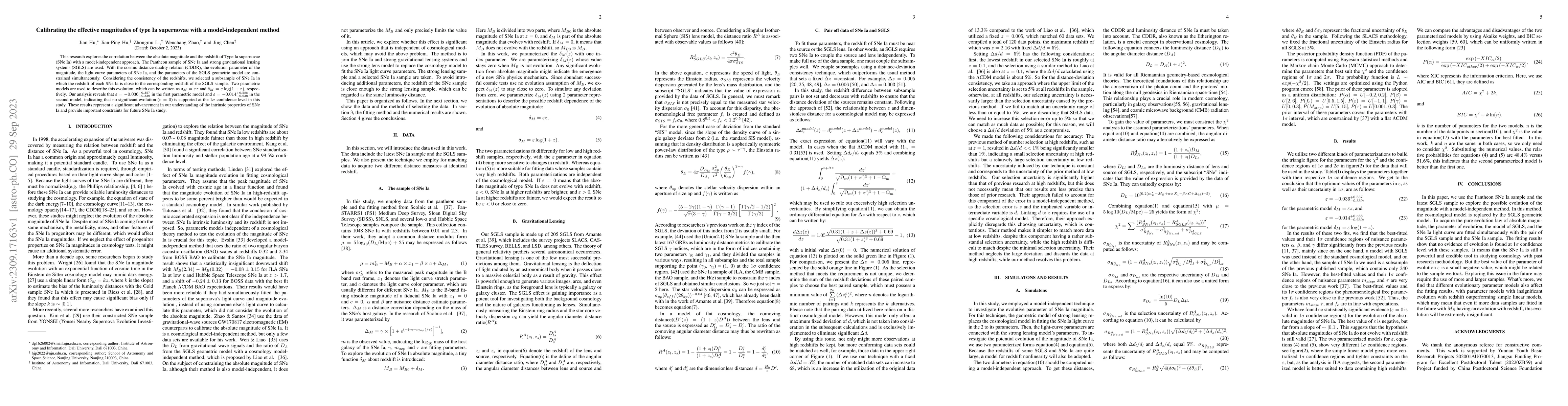 Thumbnail for Calibrating the effective magnitudes of type Ia supernovae with a
  model-independent method