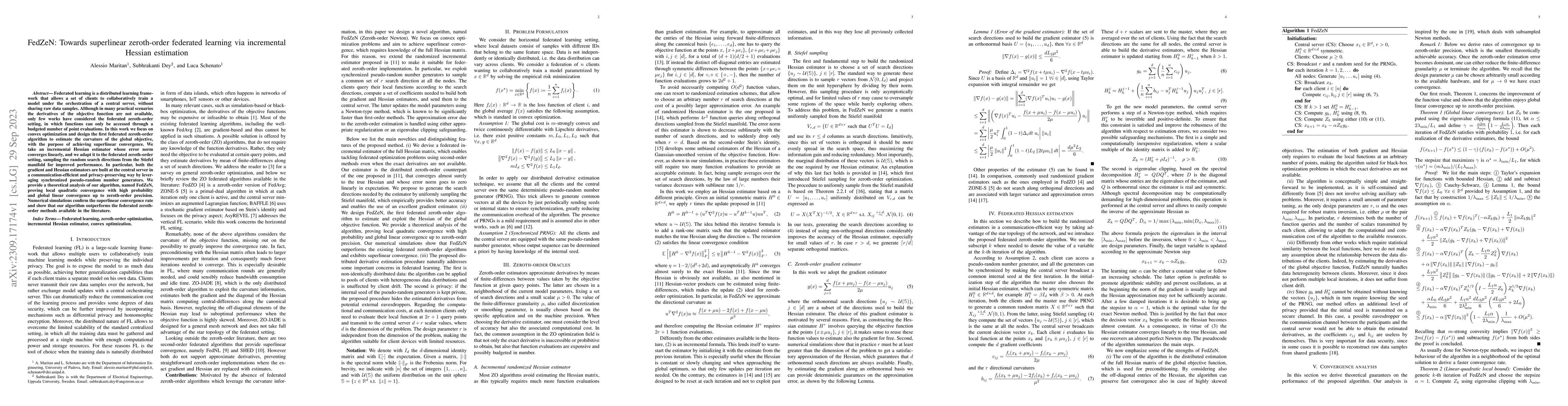 Thumbnail for FedZeN: Towards superlinear zeroth-order federated learning via
  incremental Hessian estimation