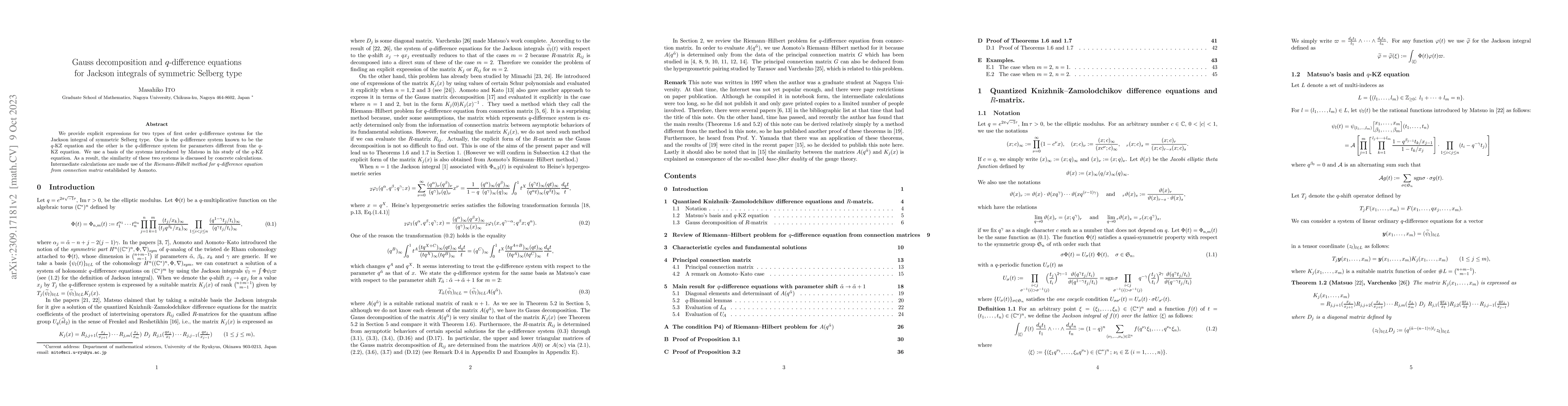 Thumbnail for Gauss decomposition and $q$-difference equations for Jackson integrals
  of symmetric Selberg type