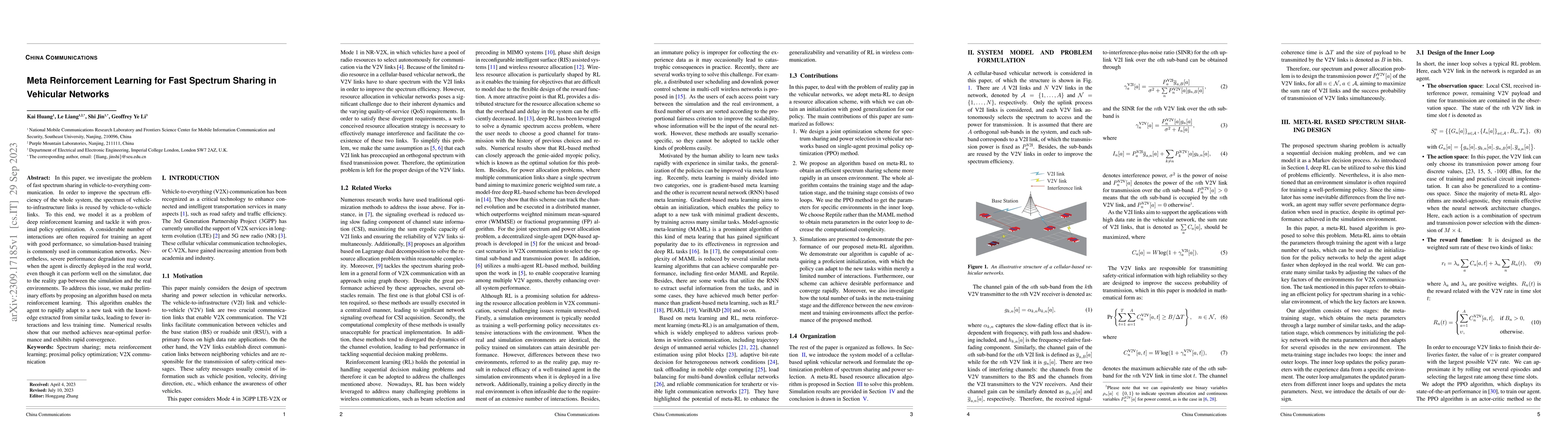 Thumbnail for Meta Reinforcement Learning for Fast Spectrum Sharing in Vehicular
  Networks