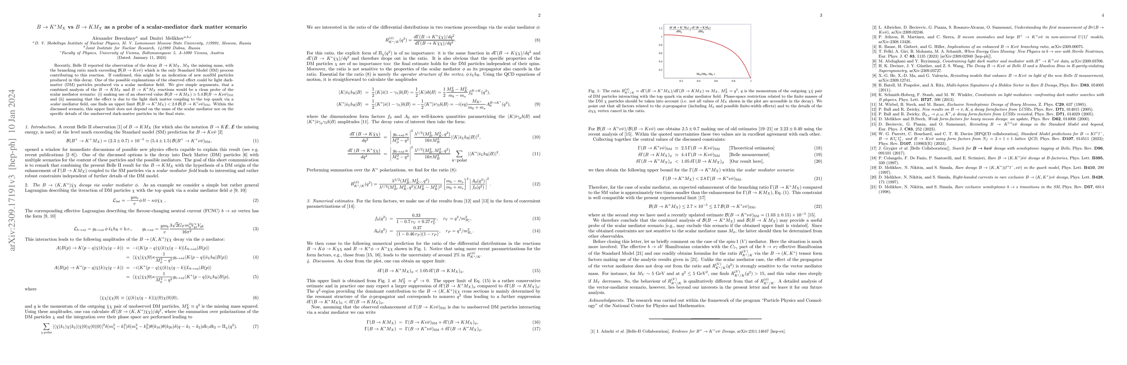 Thumbnail for $B\to K^* M_X$ vs $B\to K M_X$ as a probe of a scalar-mediator dark
  matter scenario