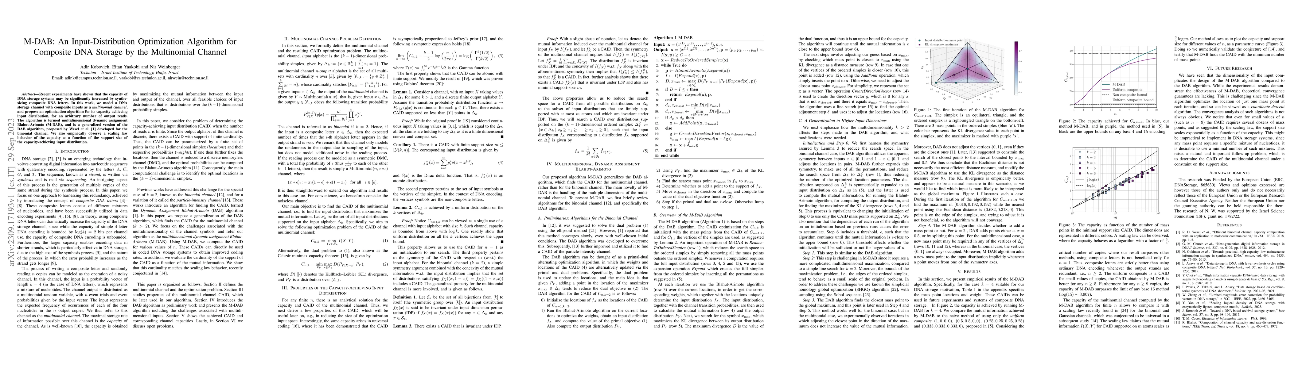 Thumbnail for M-DAB: An Input-Distribution Optimization Algorithm for Composite DNA
  Storage by the Multinomial Channel