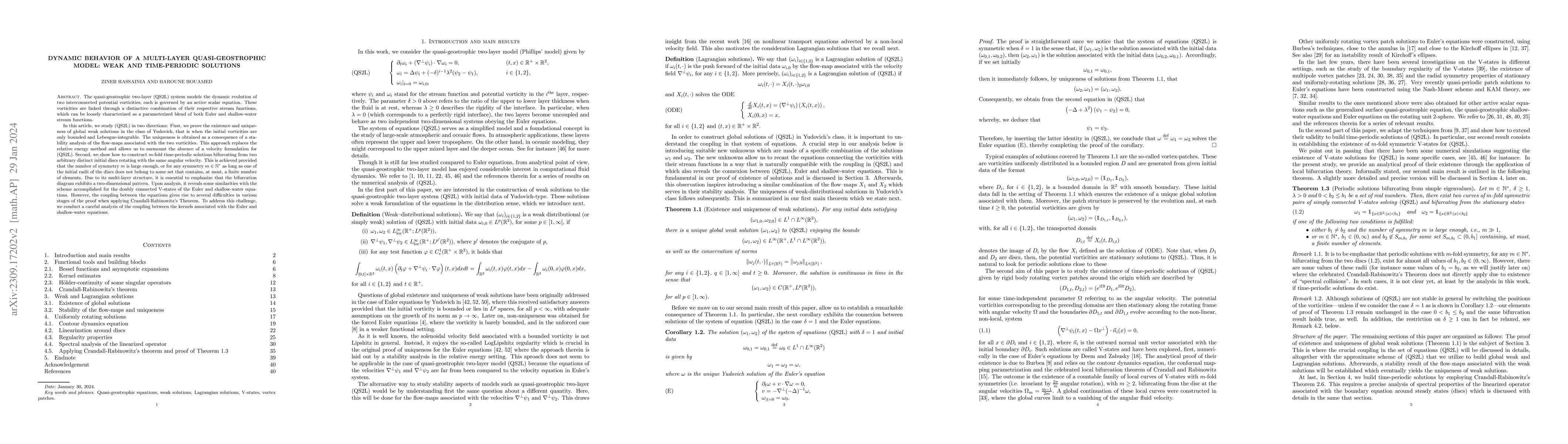 Thumbnail for Dynamic Behavior of a Multi-Layer Quasi-Geostrophic Model: Weak and
  Time-Periodic Solutions