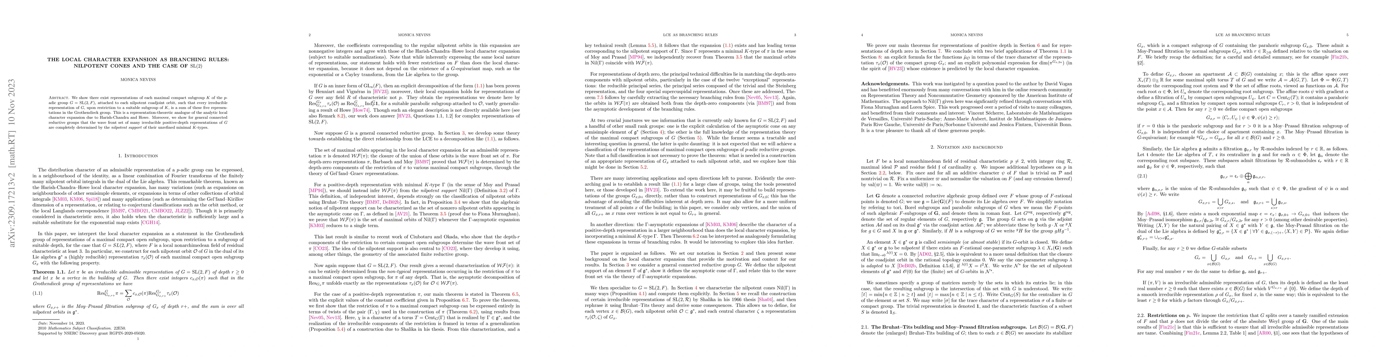Thumbnail for The local character expansion as branching rules: nilpotent cones and
  the case of $\mathrm{SL}(2)$
