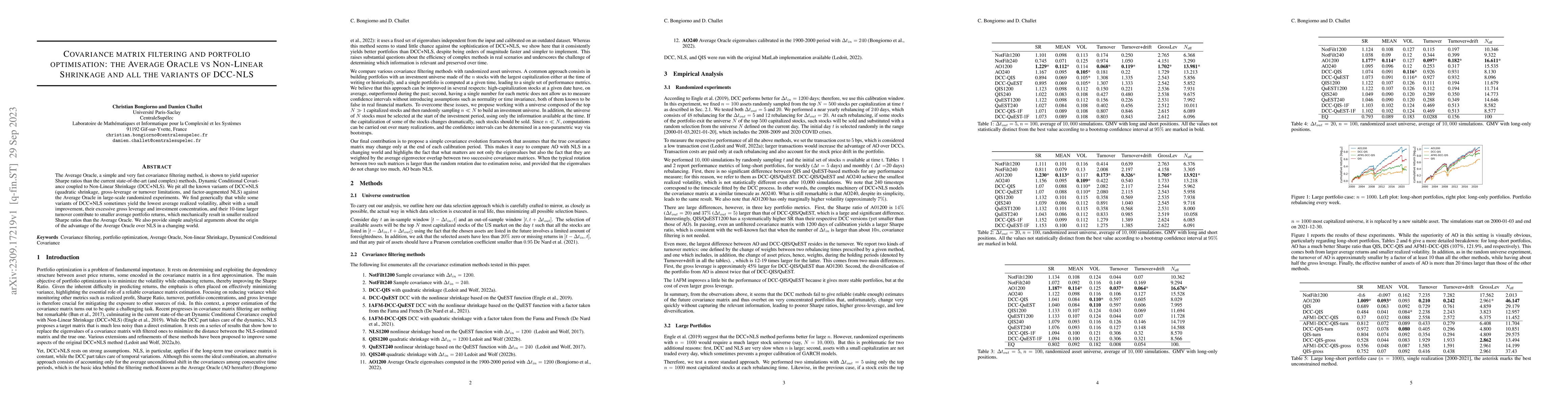 Thumbnail for Covariance matrix filtering and portfolio optimisation: the Average
  Oracle vs Non-Linear Shrinkage and all the variants of DCC-NLS