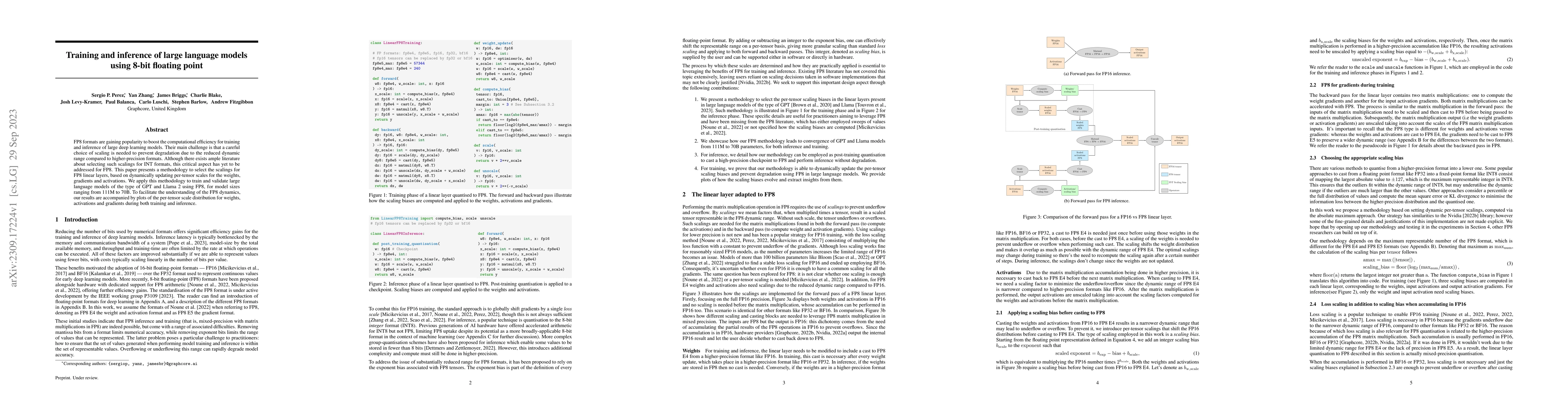 Thumbnail for Training and inference of large language models using 8-bit floating
  point