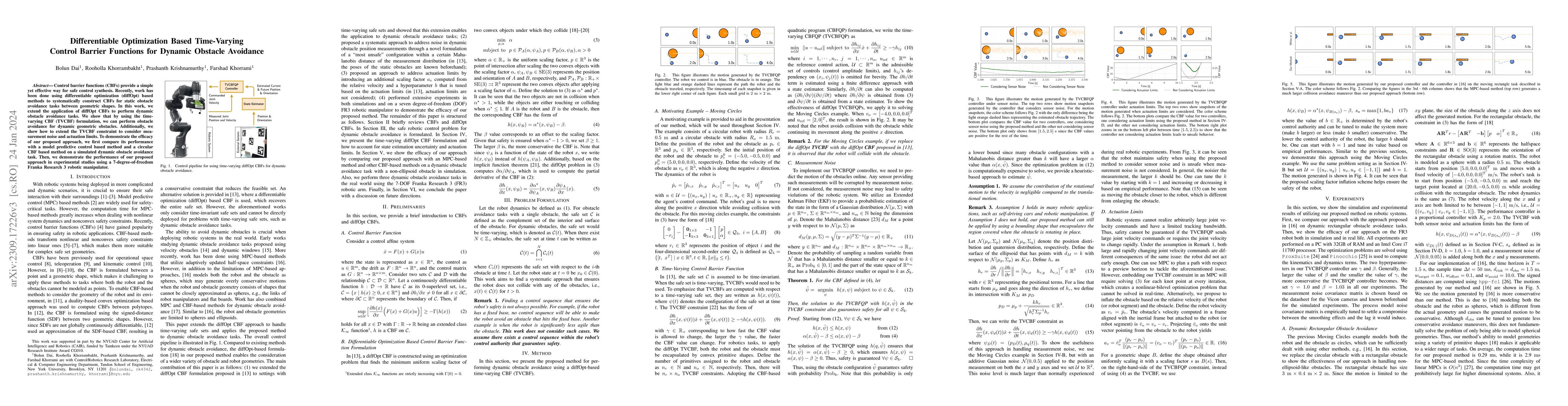 Thumbnail for Differentiable Optimization Based Time-Varying Control Barrier Functions
  for Dynamic Obstacle Avoidance