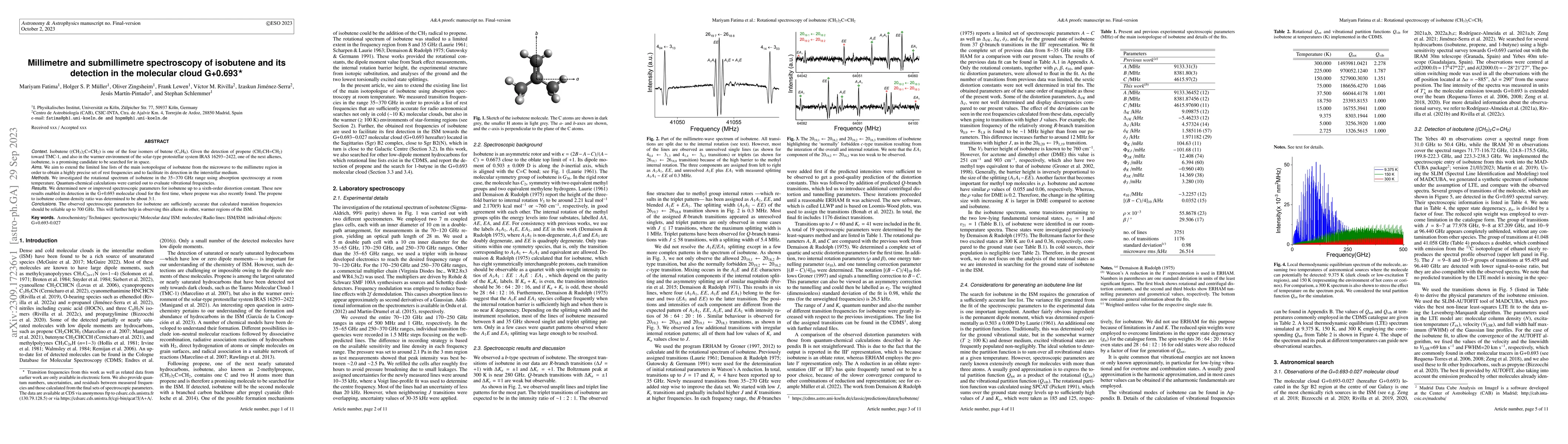 Thumbnail for Millimetre and submillimetre spectroscopy of isobutene and its detection
  in the molecular cloud G+0.693