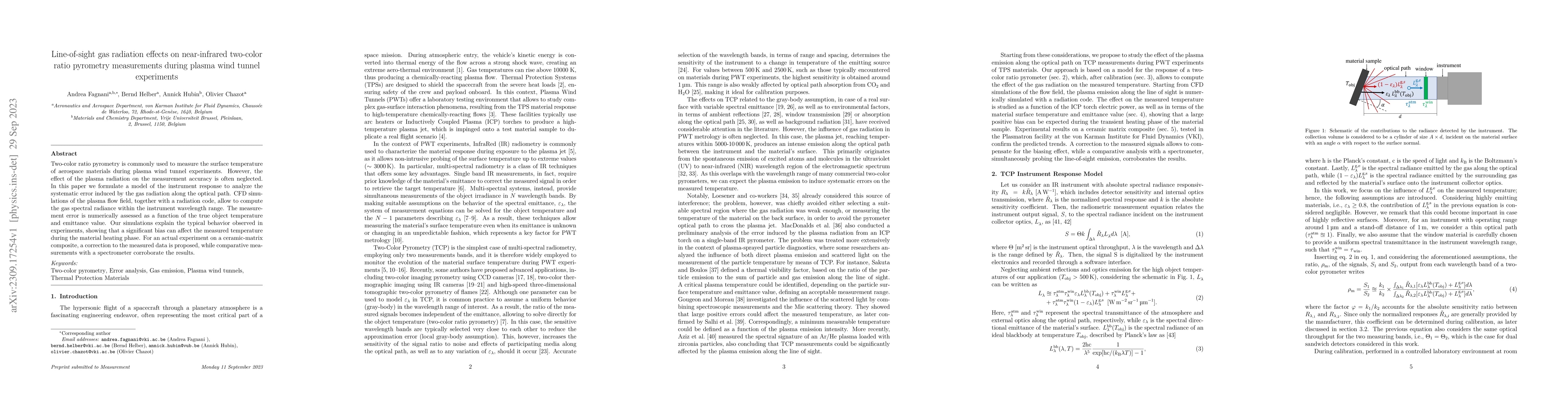 Thumbnail for Line-of-sight gas radiation effects on near-infrared two-color ratio
  pyrometry measurements during plasma wind tunnel experiments