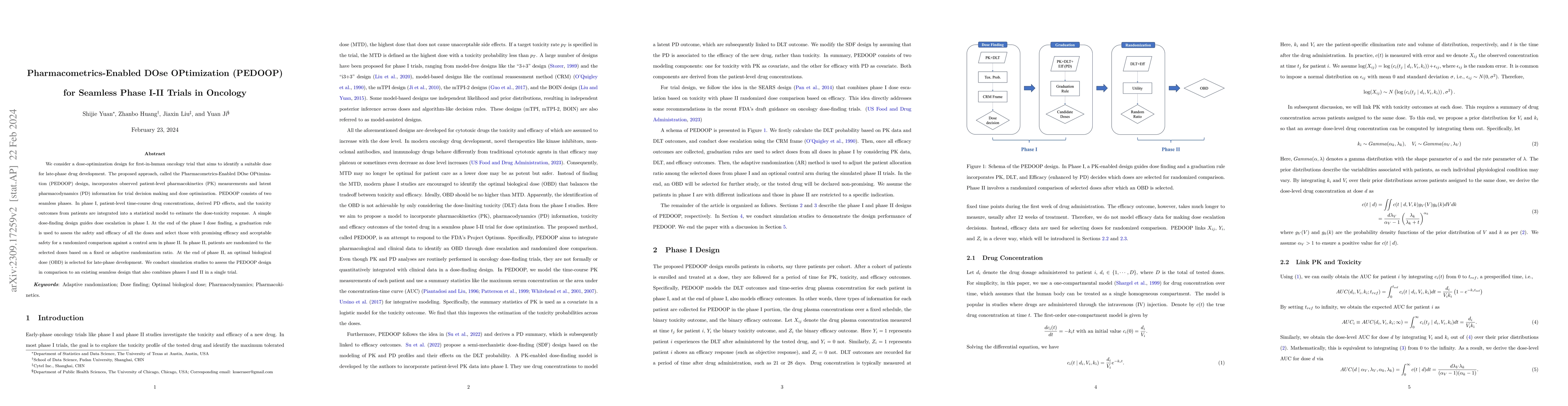 Thumbnail for Pharmacometrics-Enabled DOse OPtimization (PEDOOP) for Seamless Phase
  I-II Trials in Oncology