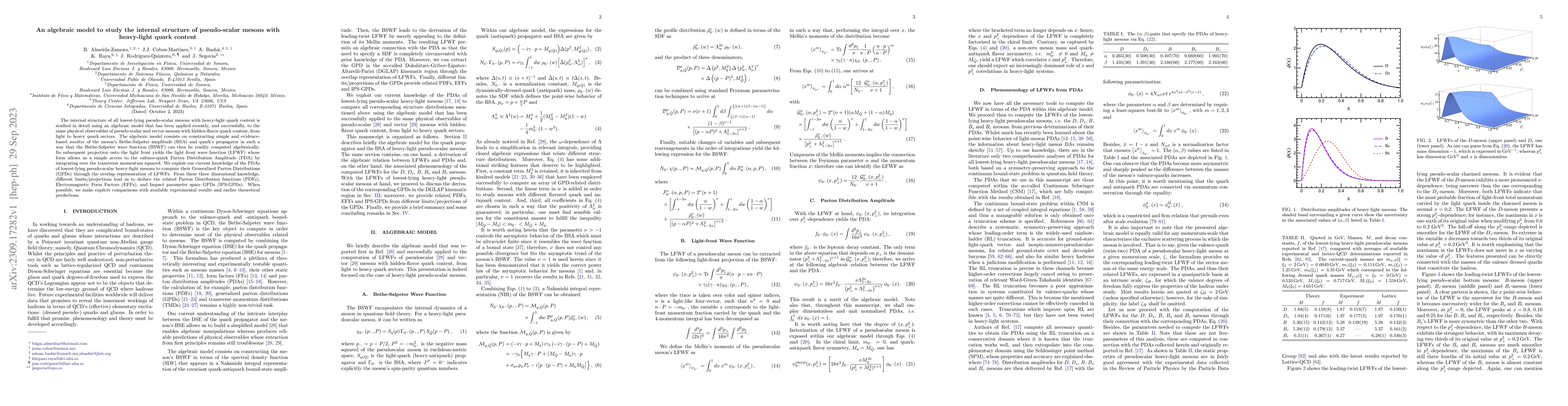 Thumbnail for An algebraic model to study the internal structure of pseudo-scalar
  mesons with heavy-light quark content