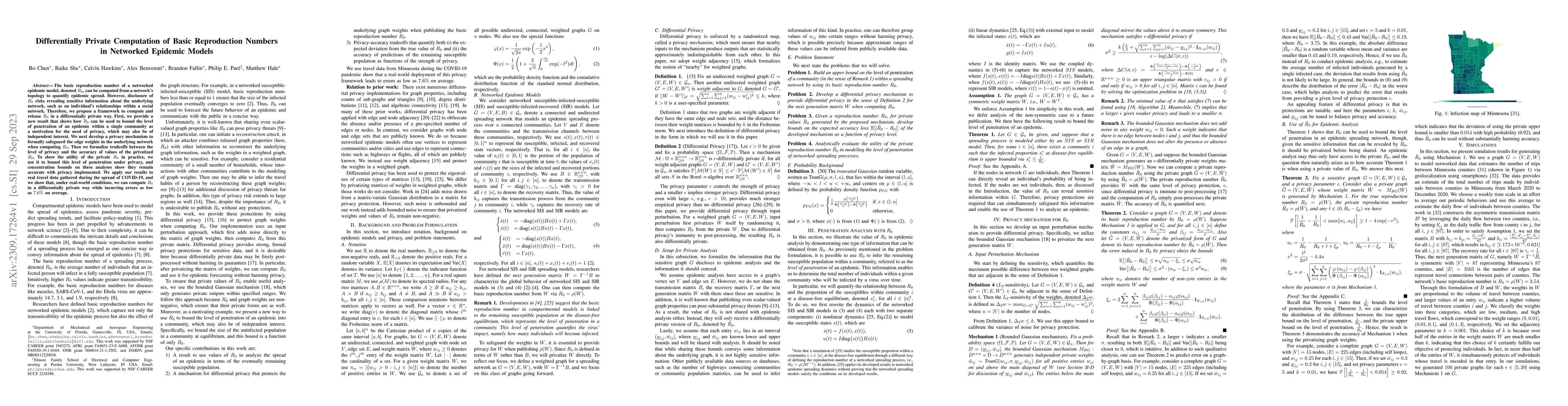 Thumbnail for Differentially Private Computation of Basic Reproduction Numbers in
  Networked Epidemic Models