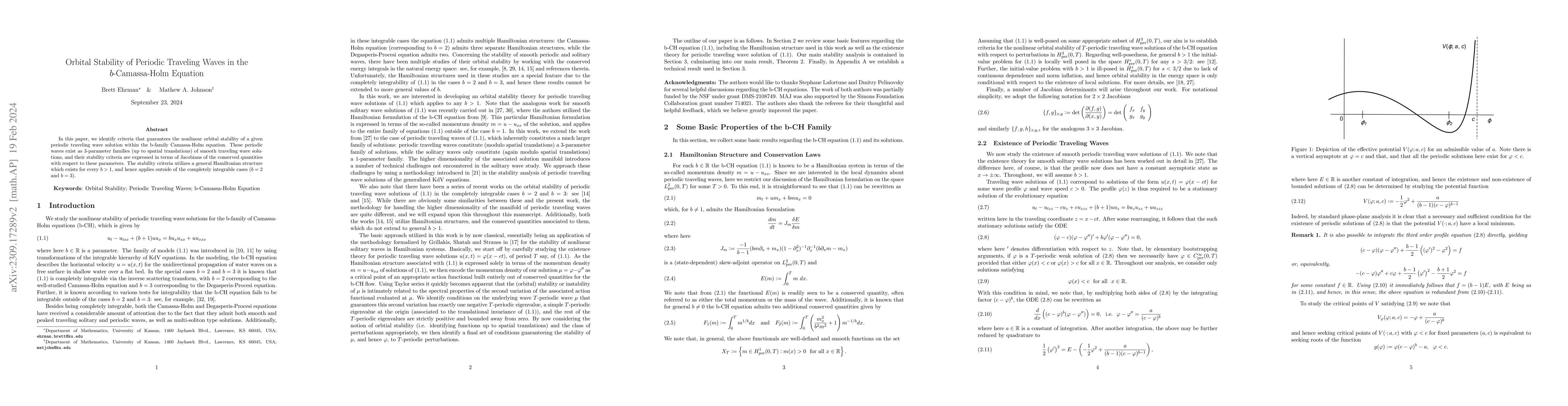 Thumbnail for Orbital Stability of Periodic Traveling Waves in the $b$-Camassa-Holm
  Equation
