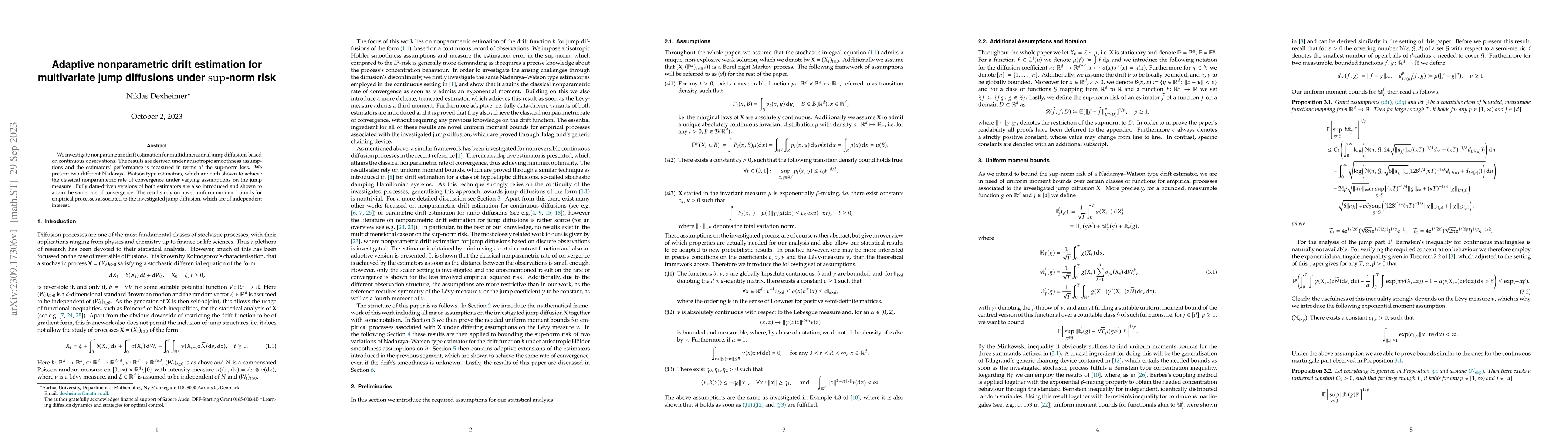 Thumbnail for Adaptive nonparametric drift estimation for multivariate jump diffusions
  under sup-norm risk