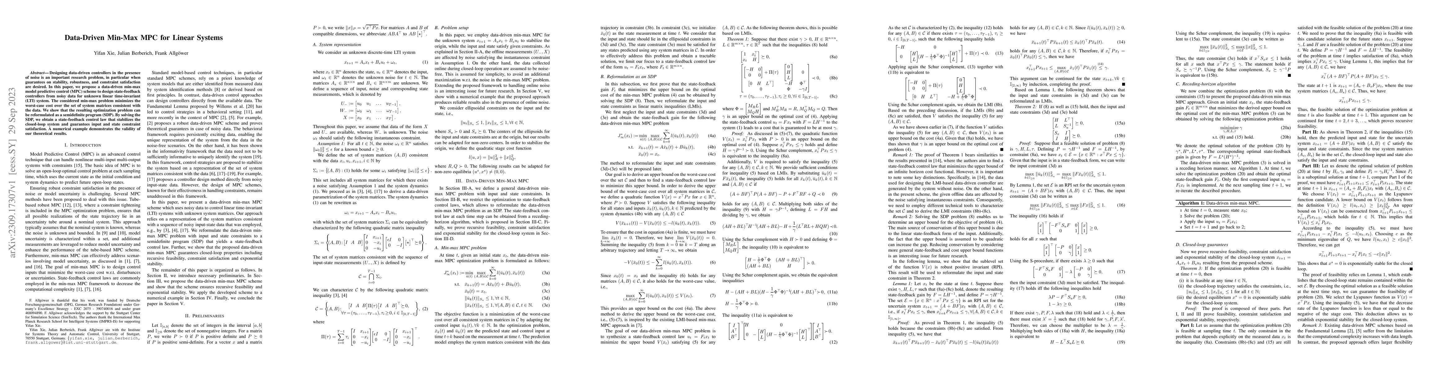 Thumbnail for Data-Driven Min-Max MPC for Linear Systems