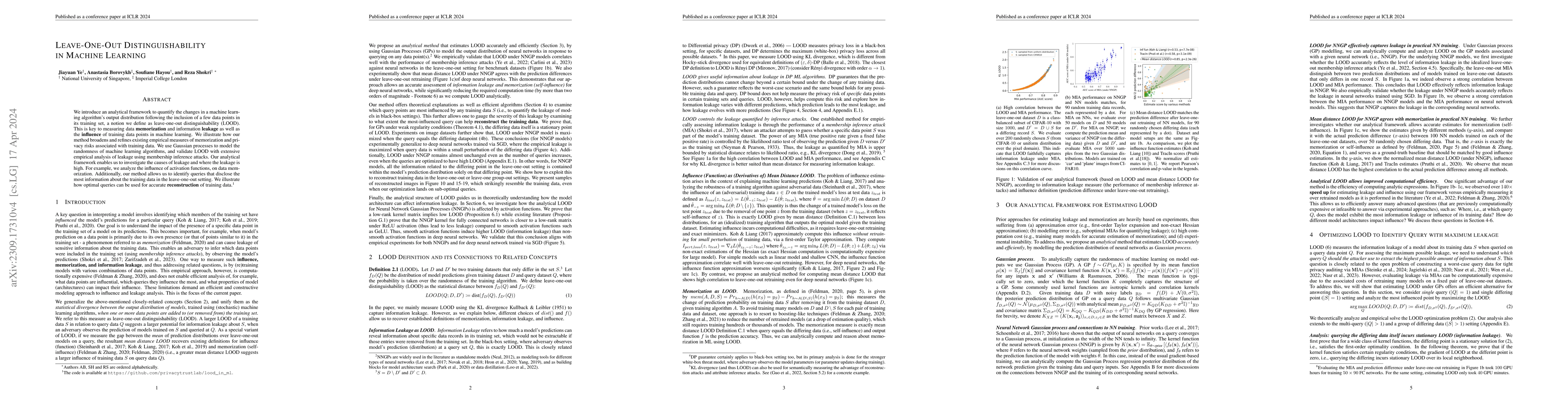 Thumbnail for Leave-one-out Distinguishability in Machine Learning