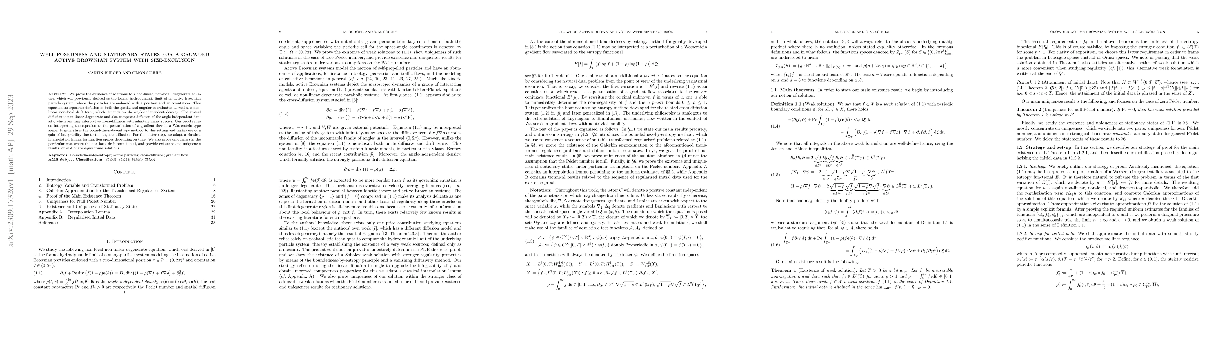 Thumbnail for Well-posedness and stationary states for a crowded active Brownian
  system with size-exclusion