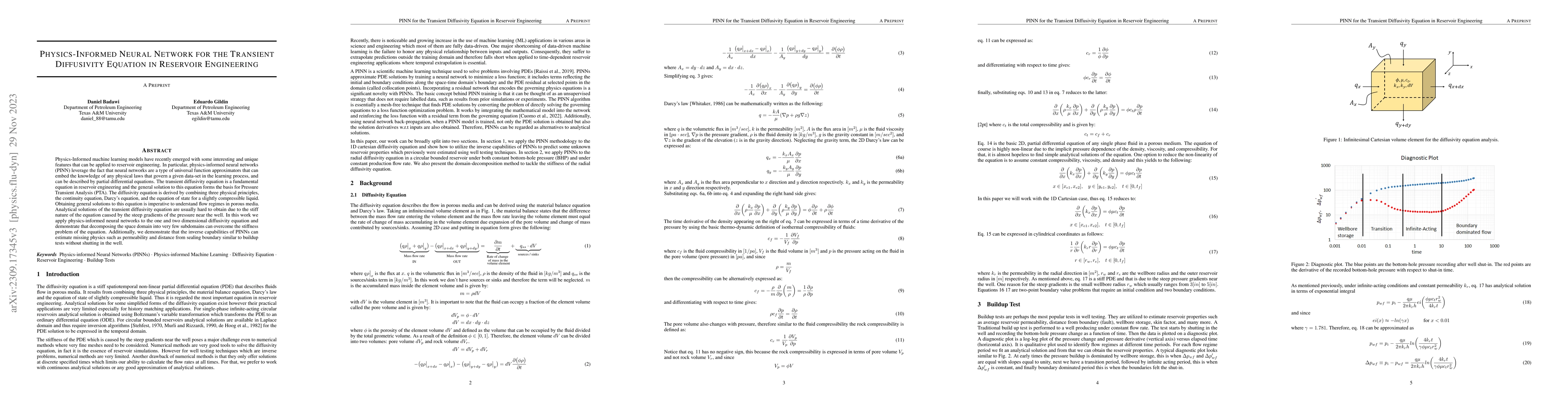 Thumbnail for Physics-Informed Neural Network for the Transient Diffusivity Equation
  in Reservoir Engineering