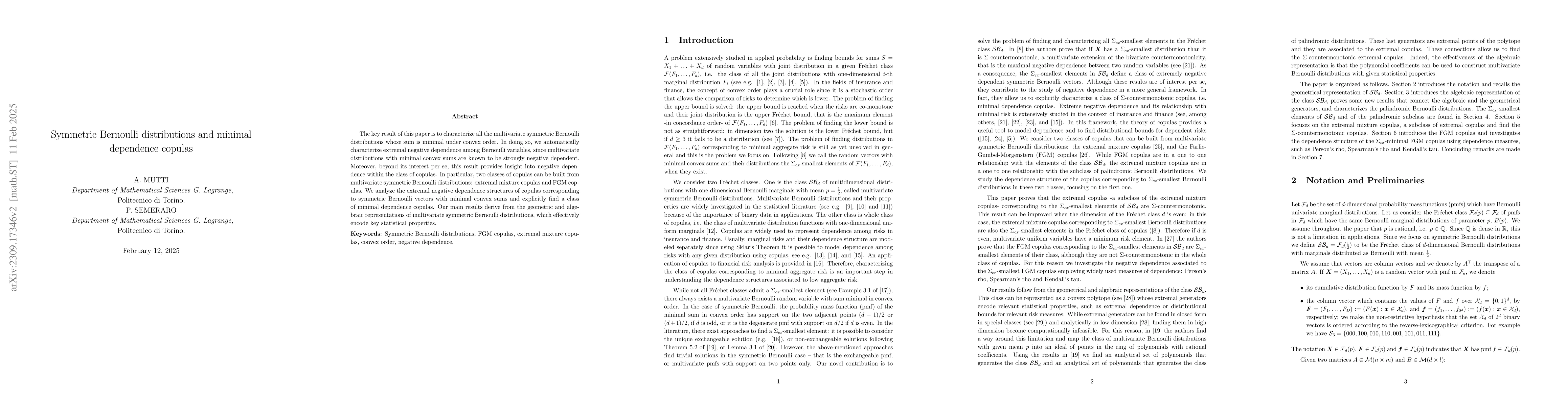 Thumbnail for Symmetric Bernoulli distributions and minimal dependence copulas