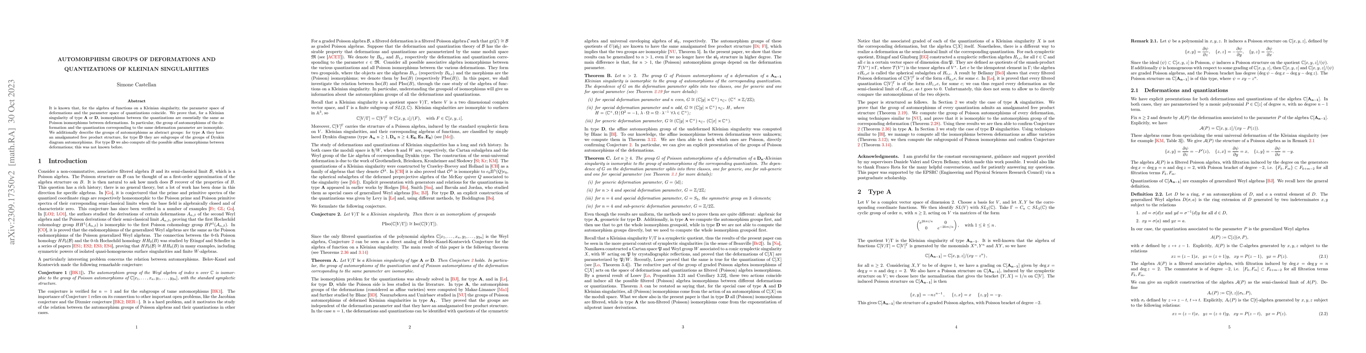 Thumbnail for Automorphism groups of deformations and quantizations of Kleinian
  singularities