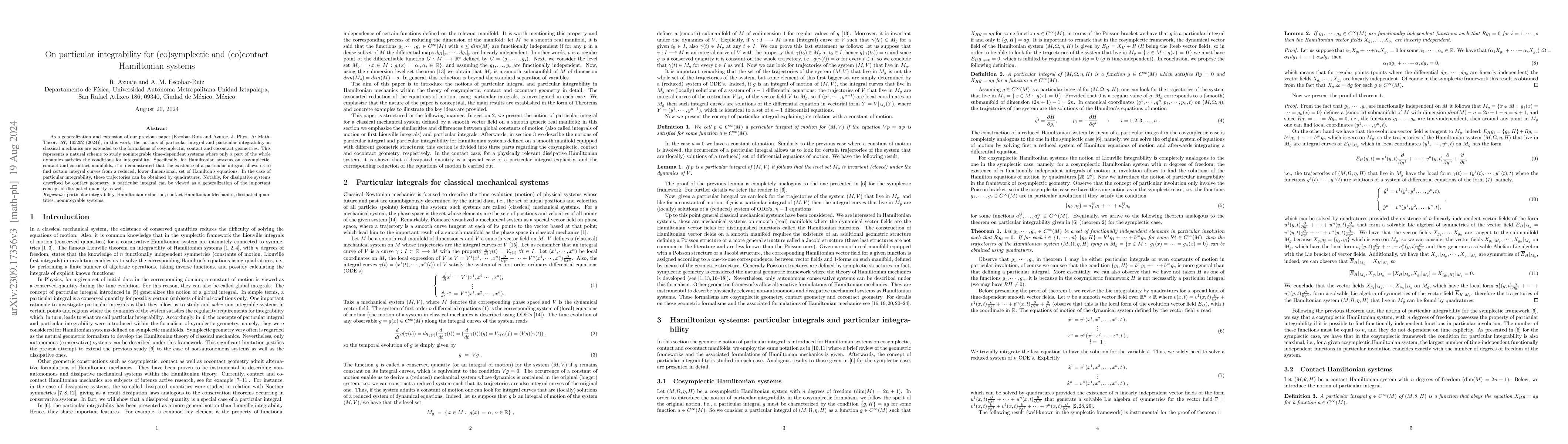 Thumbnail for Particular integrals and particular integrability for (co)symplectic and
  (co)contact Hamiltonian systems