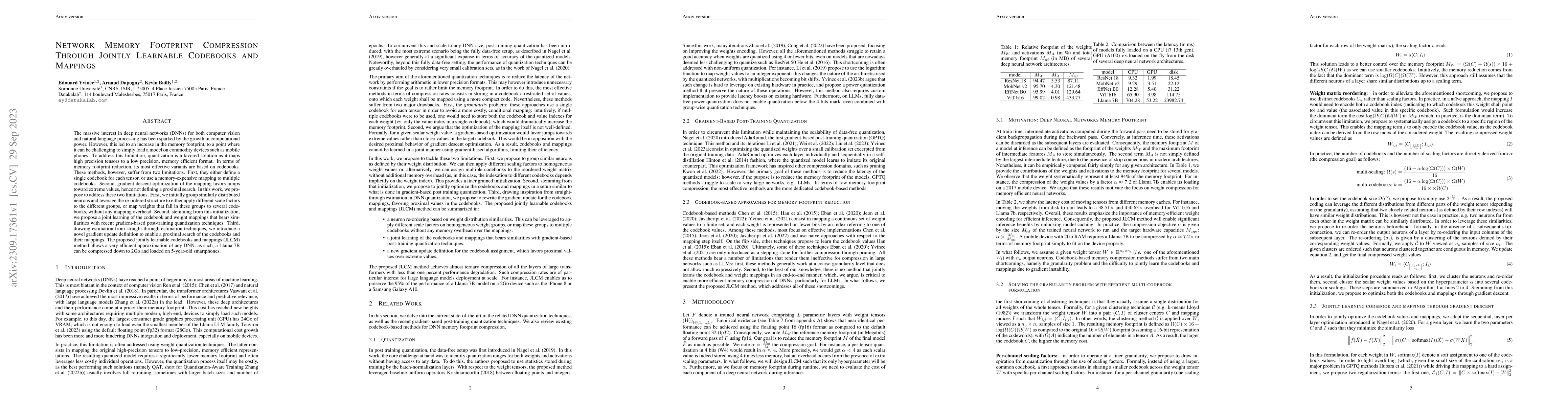 Thumbnail for Network Memory Footprint Compression Through Jointly Learnable Codebooks
  and Mappings