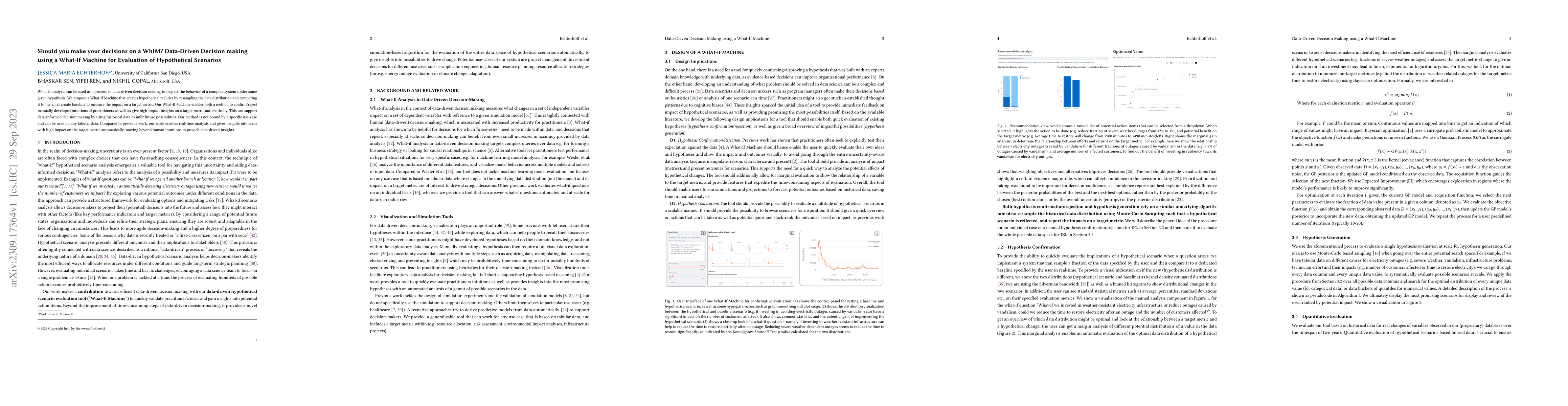 Thumbnail for Should you make your decisions on a WhIM? Data-Driven Decision making
  using a What-If Machine for Evaluation of Hypothetical Scenarios