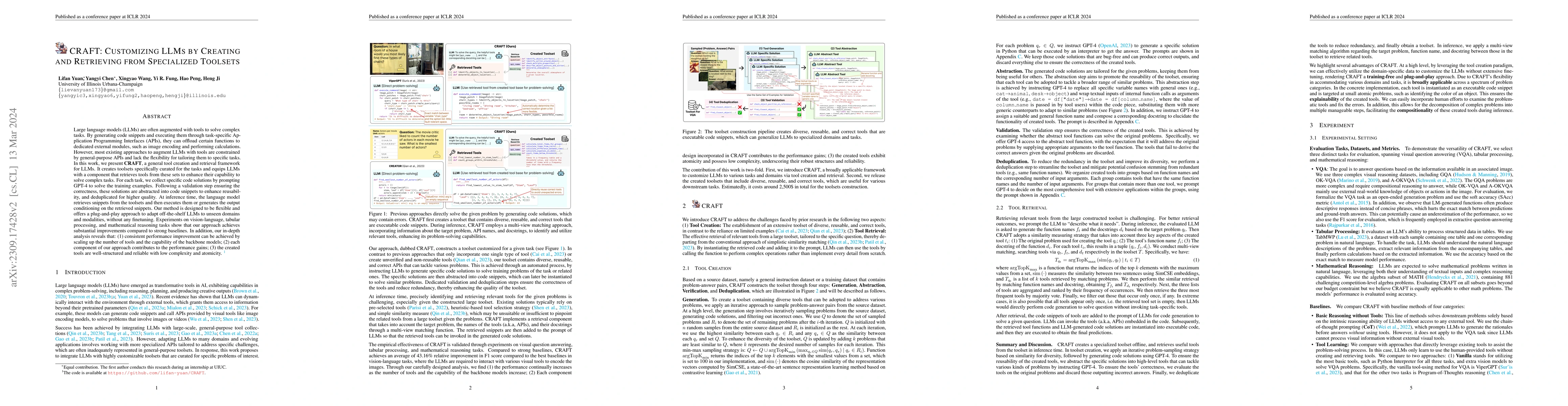 Thumbnail for CRAFT: Customizing LLMs by Creating and Retrieving from Specialized
  Toolsets