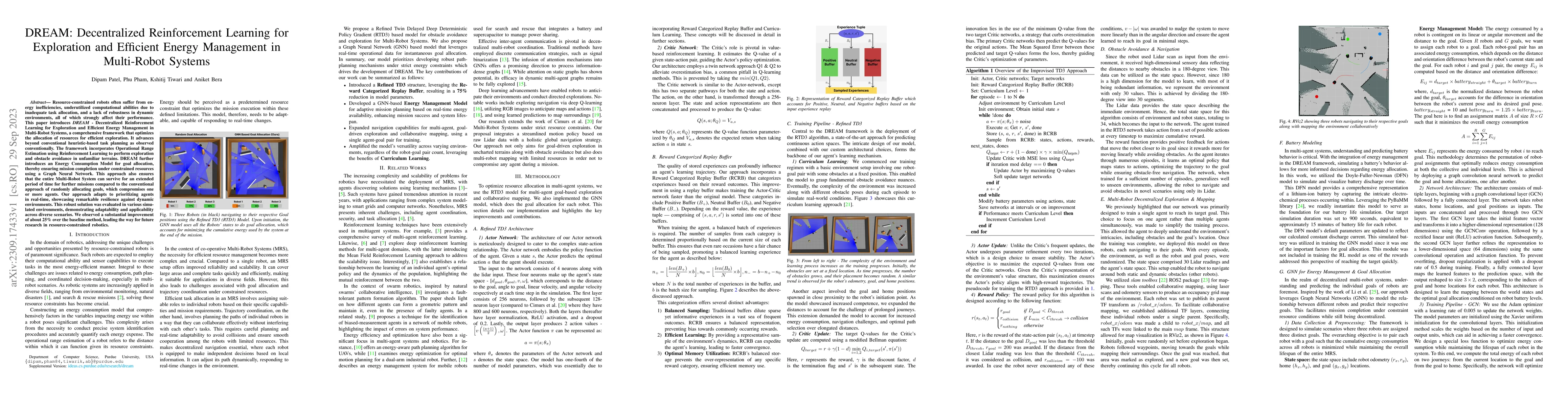 Thumbnail for DREAM: Decentralized Reinforcement Learning for Exploration and
  Efficient Energy Management in Multi-Robot Systems