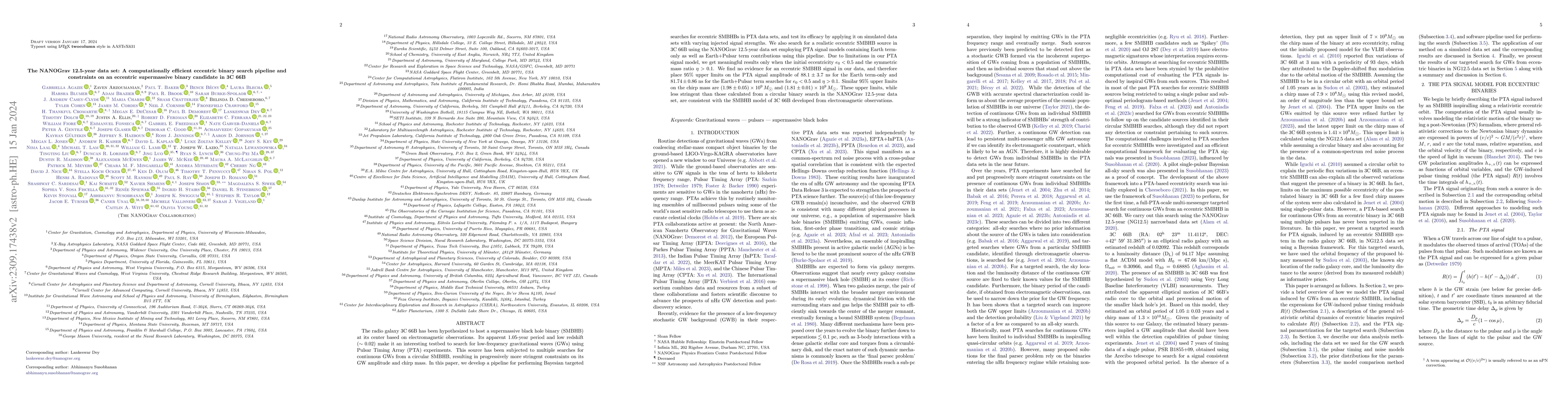 Thumbnail for The NANOGrav 12.5-year data set: A computationally efficient eccentric
  binary search pipeline and constraints on an eccentric supermassive binary
  candidate in 3C 66B