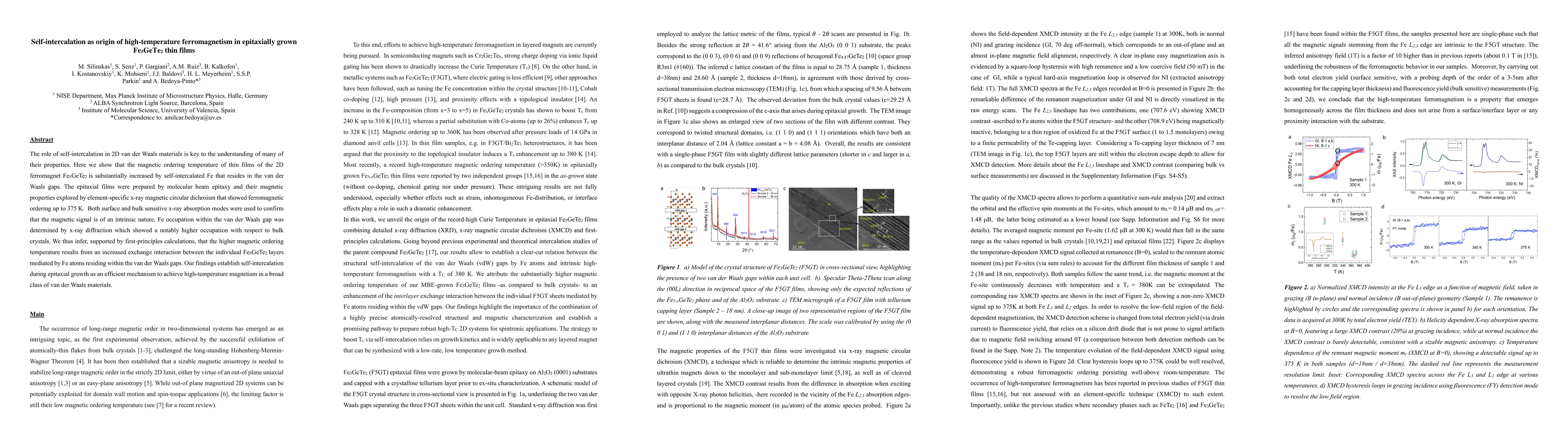 Thumbnail for Self-intercalation as origin of high-temperature ferromagnetism in
  epitaxially grown Fe5GeTe2 thin films