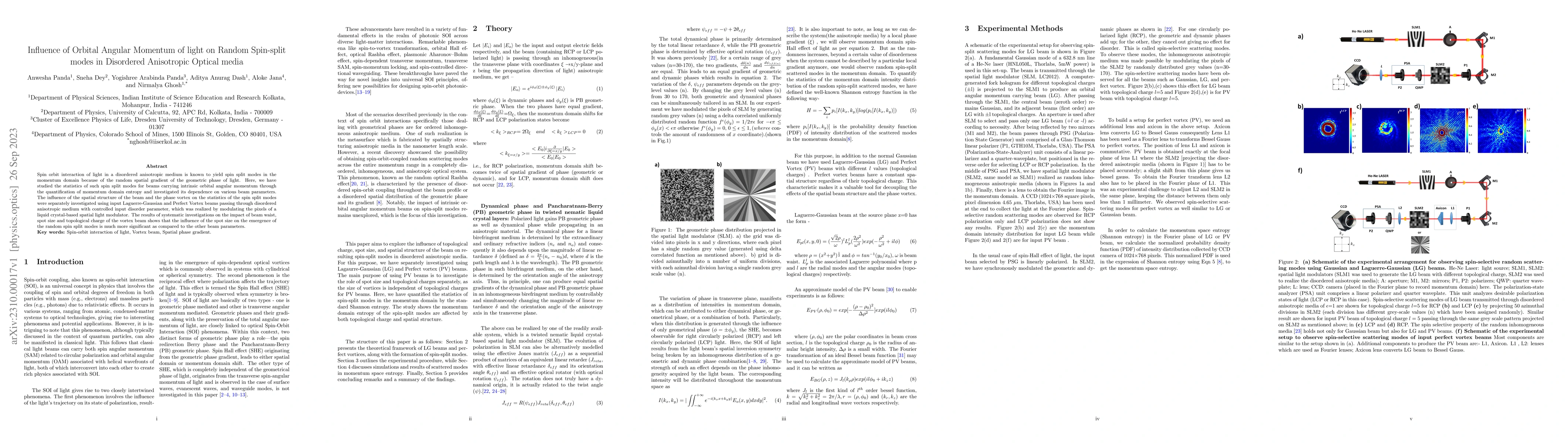 Thumbnail for Influence of Orbital Angular Momentum of light on Random Spin-split
  modes in Disordered Anisotropic Optical media