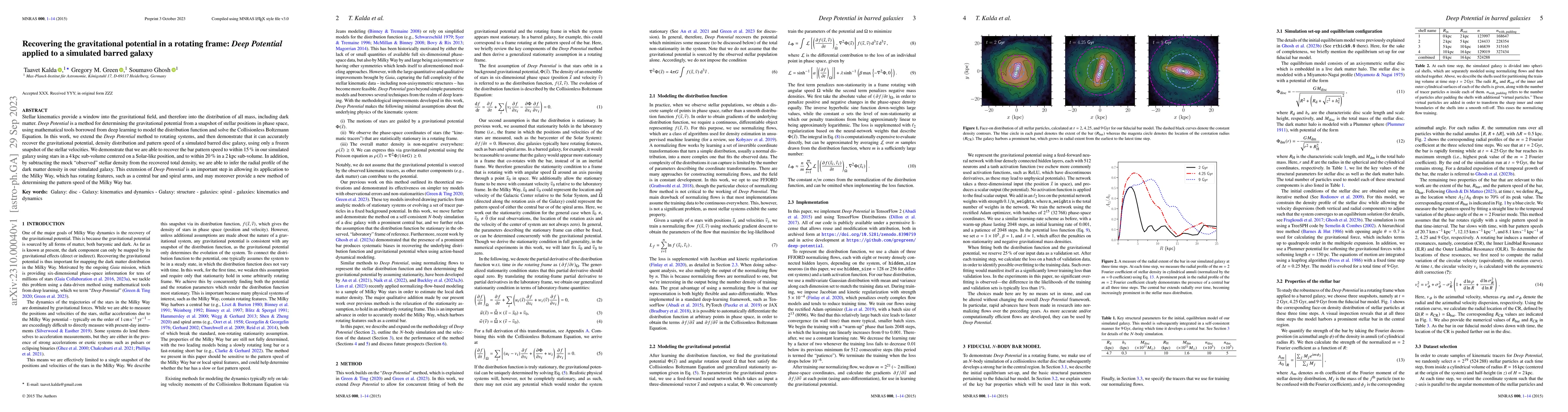 Thumbnail for Recovering the gravitational potential in a rotating frame: Deep
  Potential applied to a simulated barred galaxy