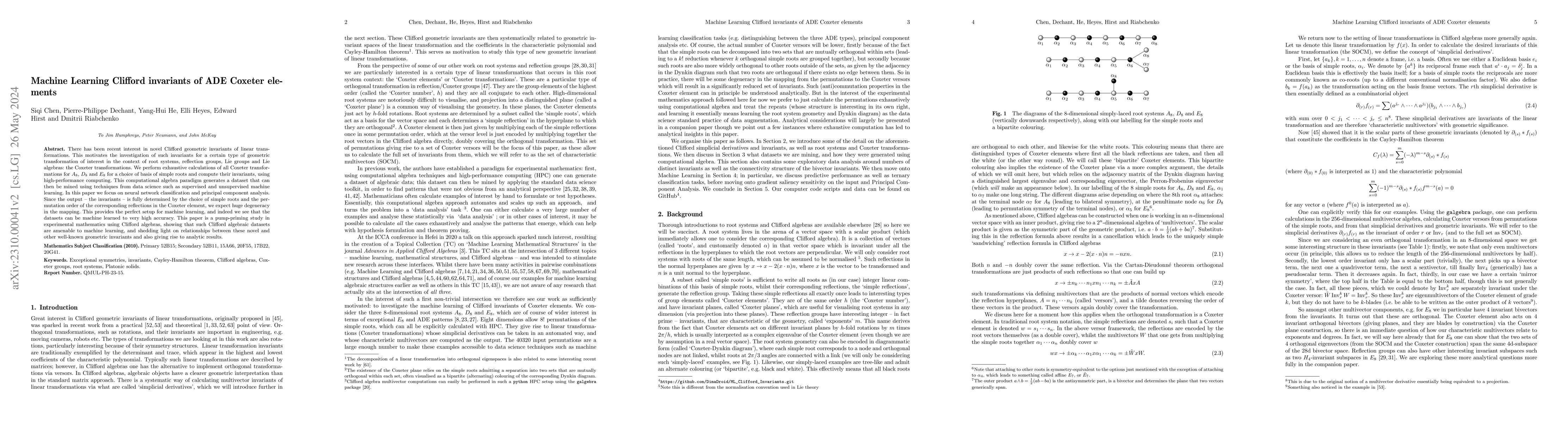 Thumbnail for Machine Learning Clifford invariants of ADE Coxeter elements