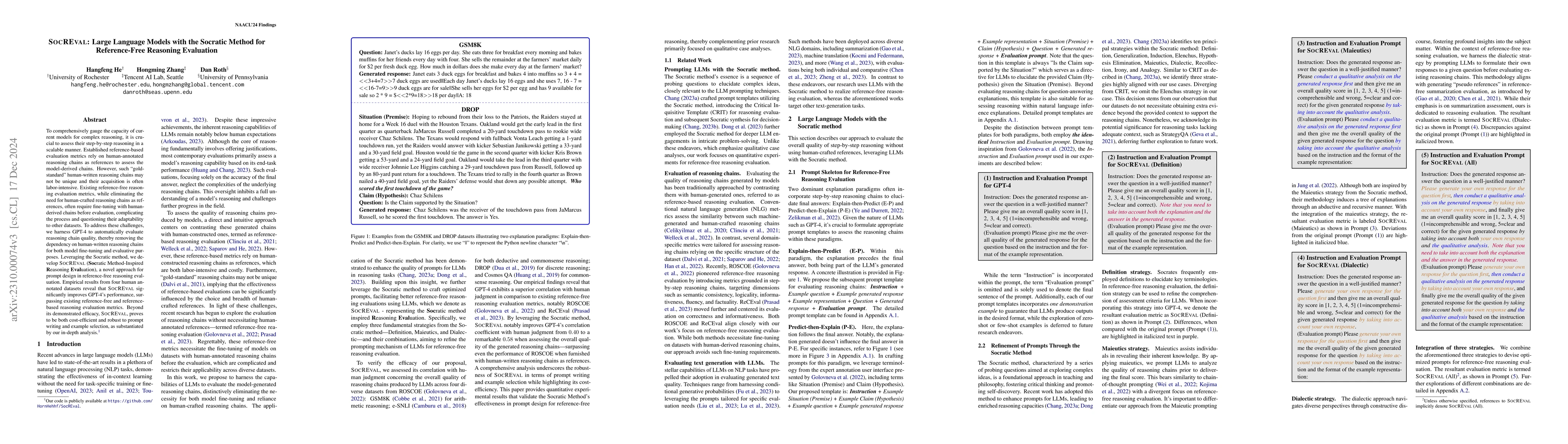 Thumbnail for SocREval: Large Language Models with the Socratic Method for
  Reference-Free Reasoning Evaluation