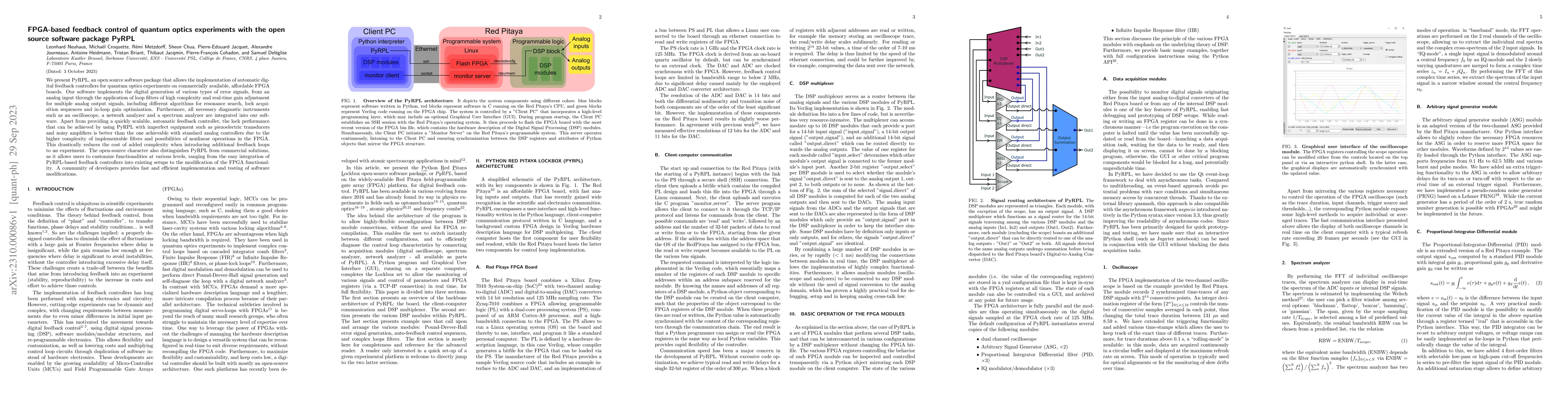 Thumbnail for FPGA-based feedback control of quantum optics experiments with the open
  source software package PyRPL
