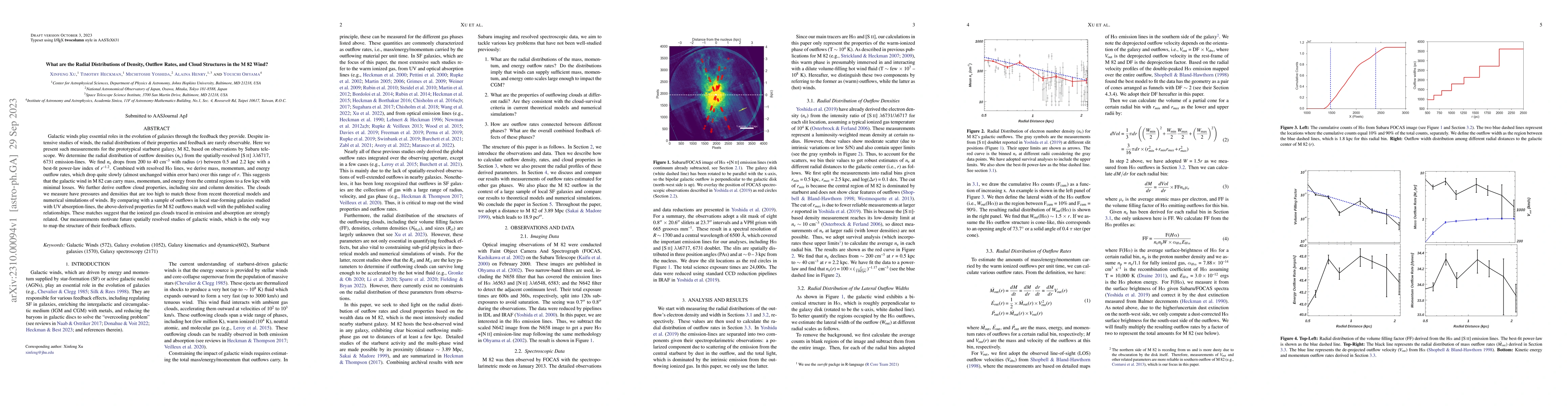 Thumbnail for What are the Radial Distributions of Density, Outflow Rates, and Cloud
  Structures in the M 82 Wind?