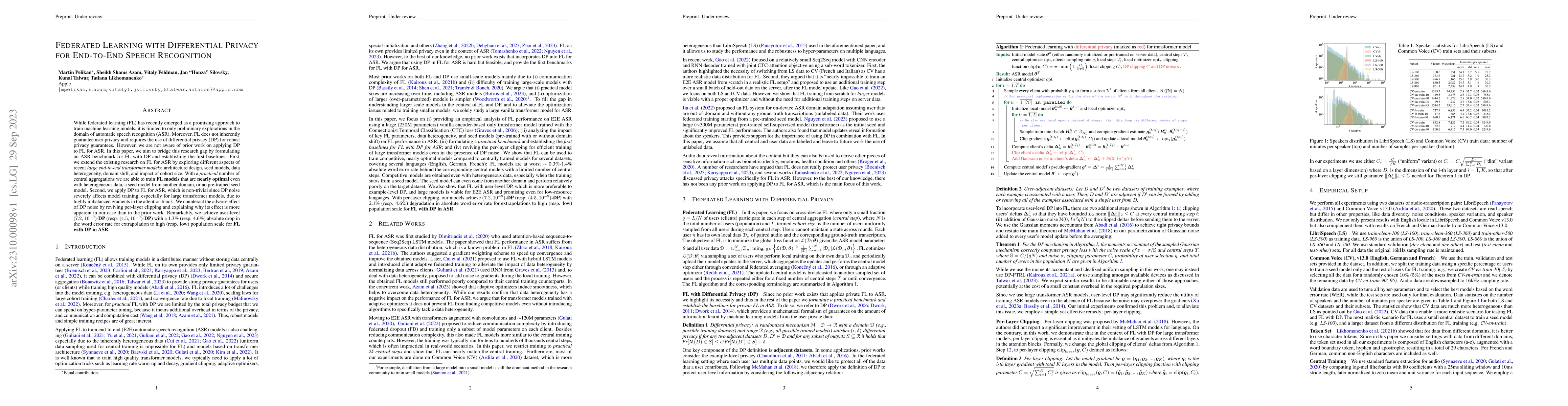 Thumbnail for Federated Learning with Differential Privacy for End-to-End Speech
  Recognition